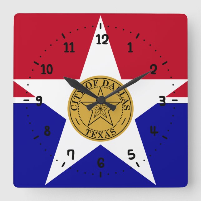 Flagga Dallas, Texas Square Wall Clock Fyrkantig Klocka (Framsida)