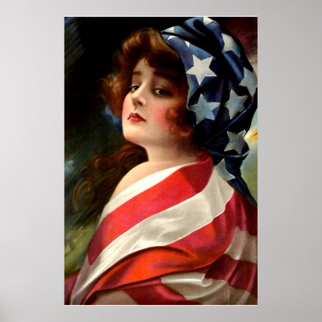 Flagga Dam 4:e juli-Vintagen Patriotic Art Poster (Framsidan)