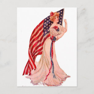 Flagga Dam juli 4:e Vintagen Patriotic Postcard Ar Vykort
