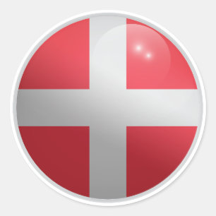 Flagga Danmark Glossy Circle Runt Klistermärke