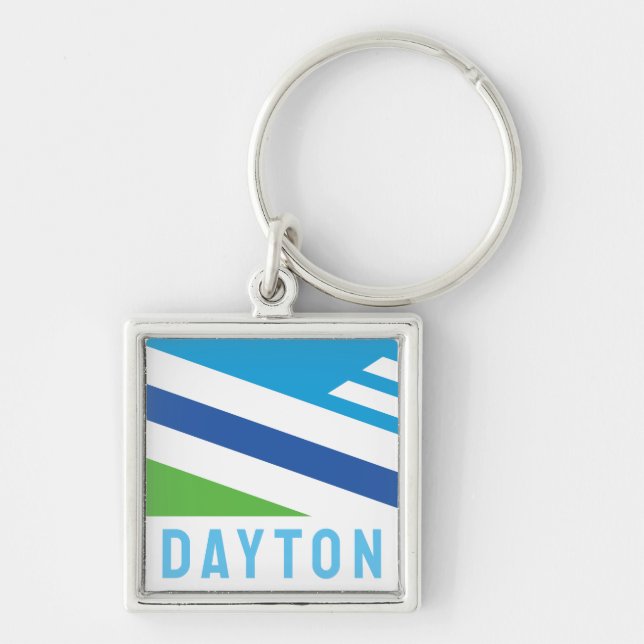 Flagga Dayton, Ohio (2021) Fyrkantig Silverfärgad Nyckelring (Framsidan)