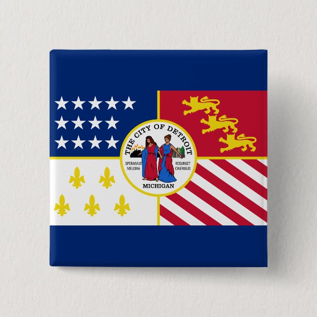 Flagga Detroit, Michigan Button Knapp (Framsida)