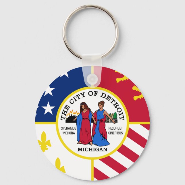 Flagga Detroit, Michigan Keychain Nyckelring (Framsida)