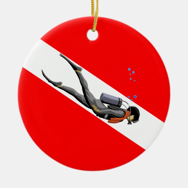 Flagga Diver och Dive Julgransprydnad Keramik (Framsidan)