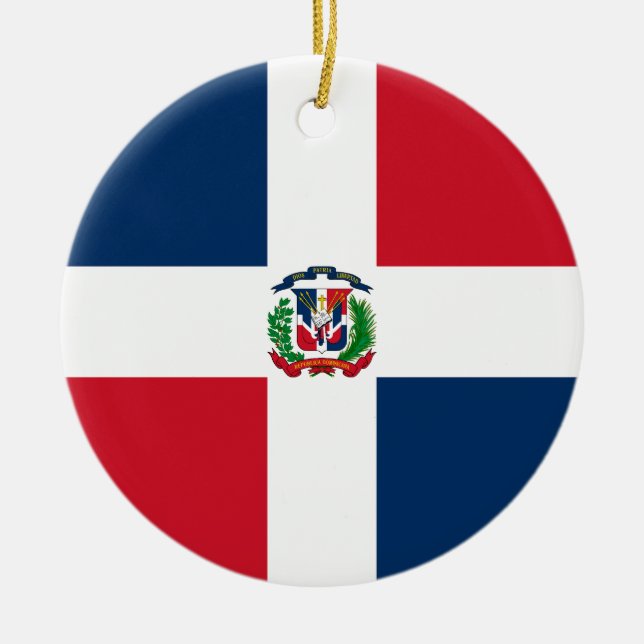 Flagga Dominikanska republiken Julgransprydnad Keramik (Framsidan)