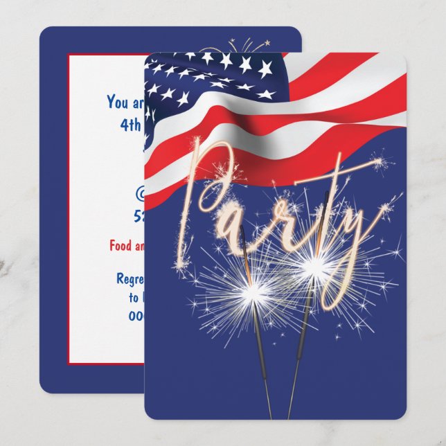 flagga:e juli Party-miniatyrbilarna Inbjudningar (Fram/baksida)