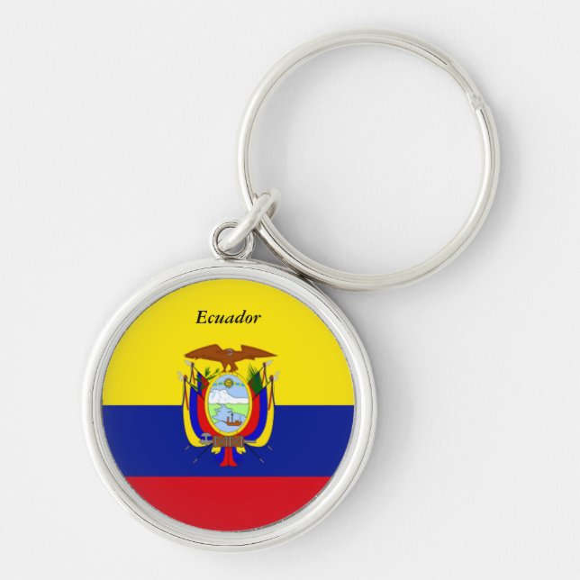 Flagga Ecuador anpassad design Rund Silverfärgad Nyckelring (Framsidan)