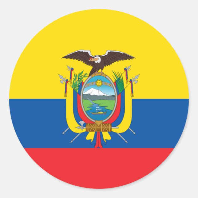 Flagga Ecuador - Bandera de Ecuador Runt Klistermärke (Framsida)
