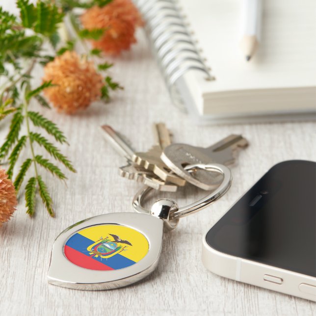 Flagga Ecuador Swirl Silverfärgad Nyckelring (Sidan)