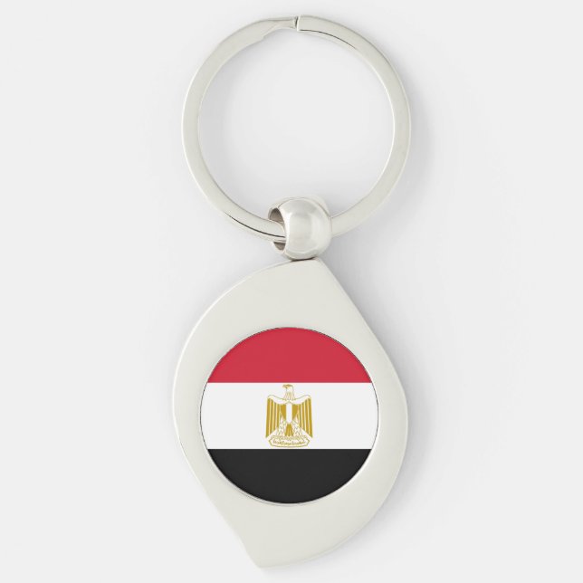 Flagga Egypten Swirl Silverfärgad Nyckelring (Framsidan)
