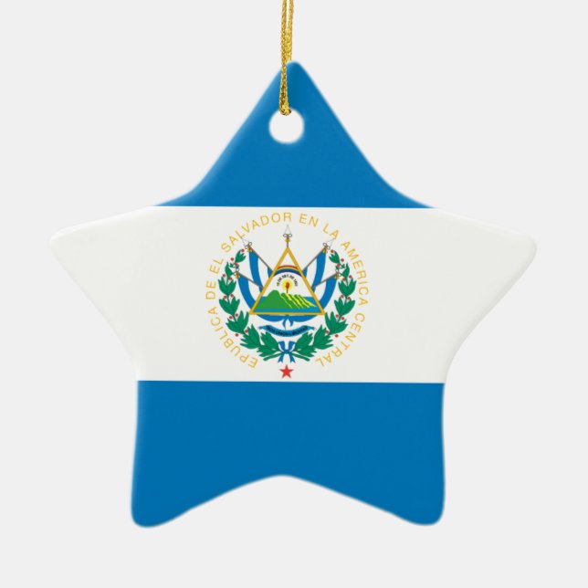 Flagga El Salvador Julgransprydnad Keramik (Framsidan)