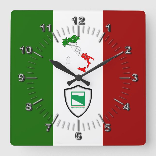Flagga Emilia Romagna (Italien) Fyrkantig Klocka (Framsida)