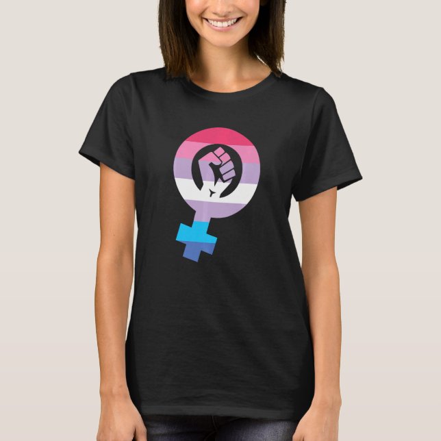 Flagga Feminist Bigender för Pridet Bigender Flagg T Shirt (Framsida)