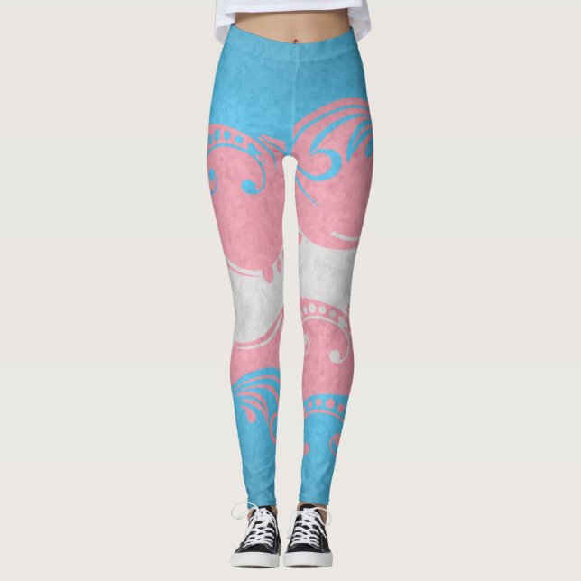 Flagga Finare svepte och spolat Transgender-Pride Leggings (Framsida)
