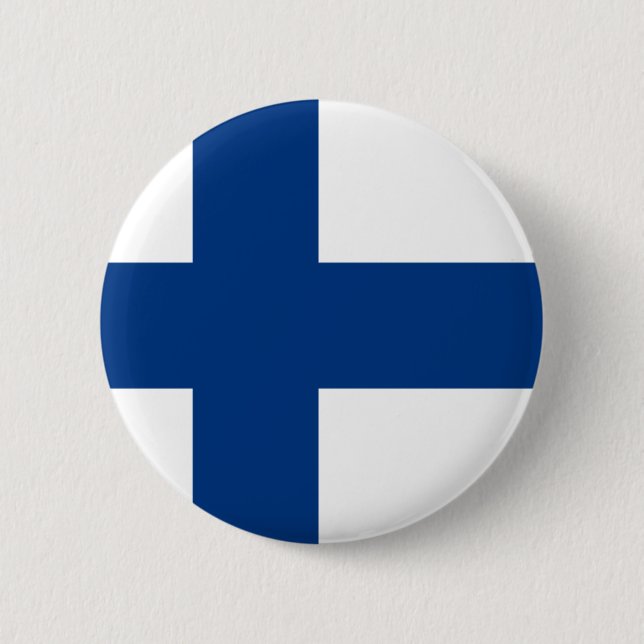 Flagga Finland Blue Kor på White Badge Pin Knapp (Framsida)