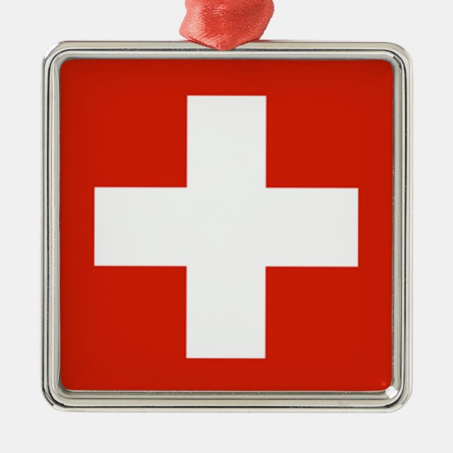 Flagga - Flagge - Fahne - Schweitz - Schweiz Julgransprydnad Metall (Framsidan)