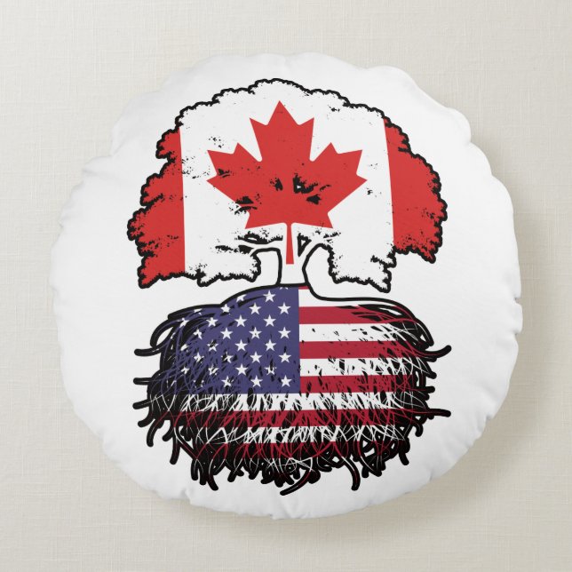 FLAGGA för amerikanska kanadensiska kanadensiska T Rund Kudde (Framsidan)