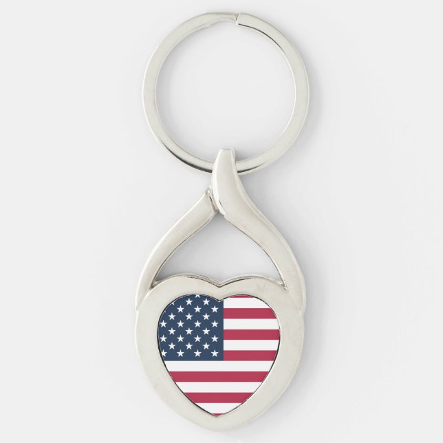 Flagga för Amerikas förenta stater Twisted Heart Silverfärgad Nyckelring (Framsidan)
