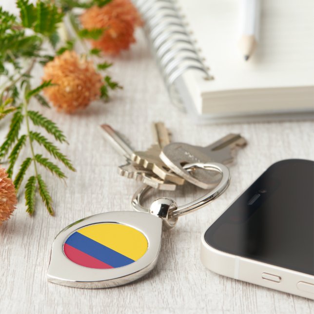 Flagga för Colombia Swirl Silverfärgad Nyckelring (Sidan)