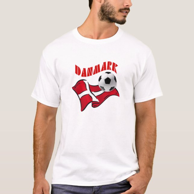 Flagga för Danmark fotbollfudbold av Danmark Tee Shirt (Framsida)