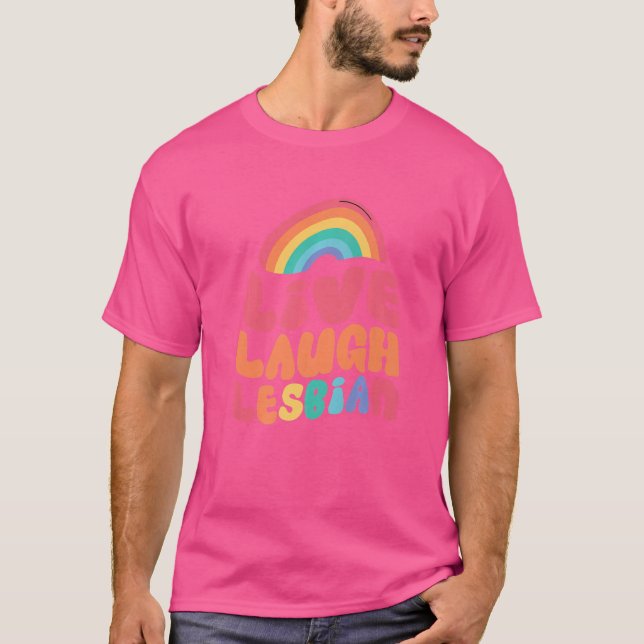 Flagga för direktLaugh-Lesbisk Rainbow Pride Month T Shirt (Framsida)