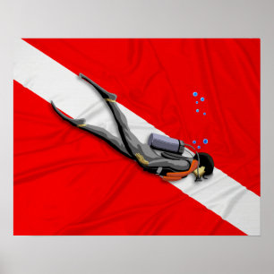 Flagga för dykare och sköljda enheter poster