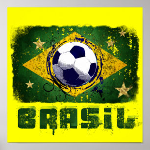 Flagga för fotboll för Grungebrazil vm 2014 Poster