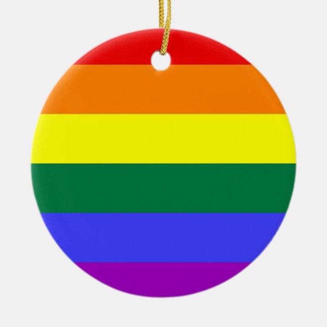 Flagga för gay pridehorisontalpubregnbåge julgransprydnad keramik (Framsidan)