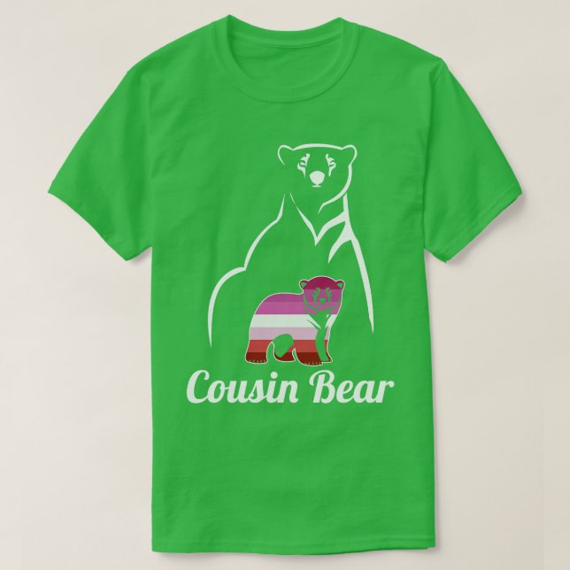 Flagga för HBT-Lesbisk-kusin med Lesbisken Bear T Shirt (Design framsida)