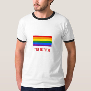 Flagga för HBT-regnbåge med din text för Pridets m T Shirt