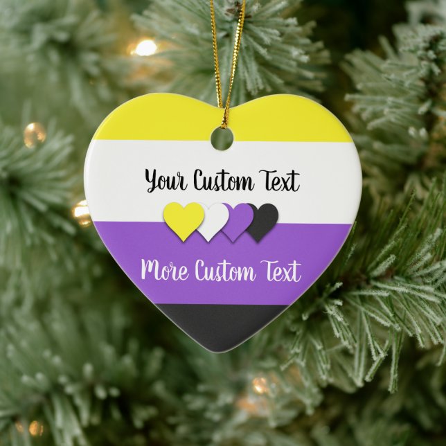 Flagga för icke-binärt pride med textdekorering julgransprydnad keramik (Träd)