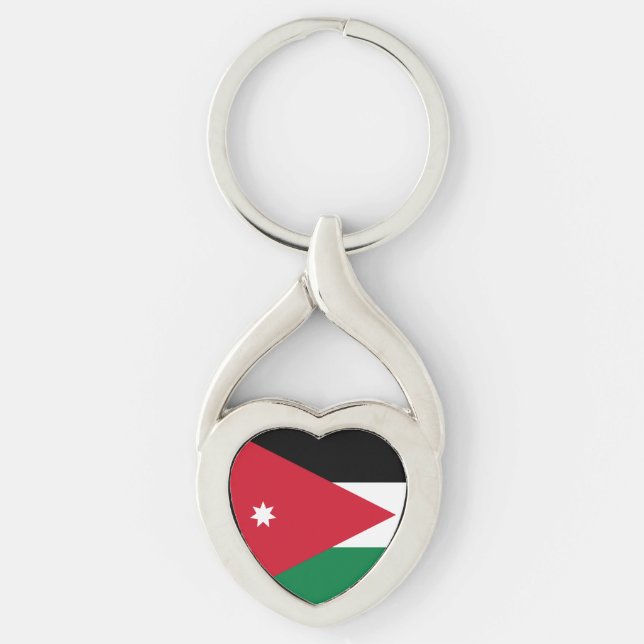Flagga för Jordanien Twisted Heart Silverfärgad Nyckelring (Framsidan)