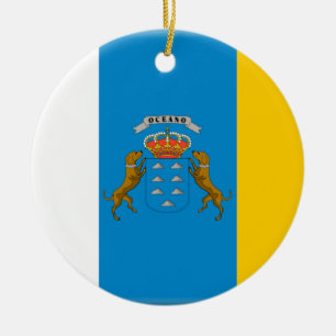 Flagga för kanariefågelöar (Spanien) Julgransprydnad Keramik