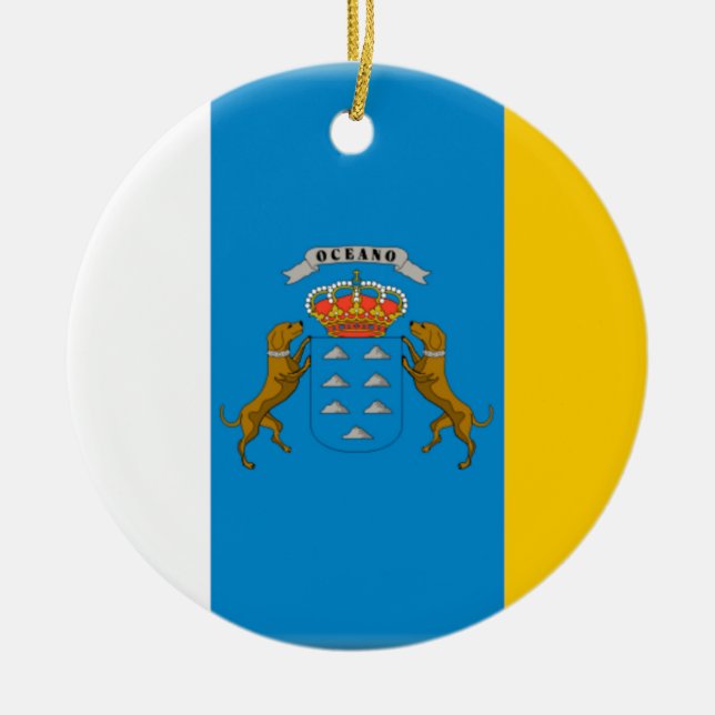 Flagga för kanariefågelöar (Spanien) Julgransprydnad Keramik (Framsidan)
