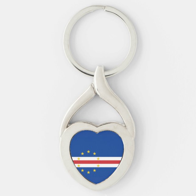 Flagga för Kap Verde Twisted Heart Silverfärgad Nyckelring (Framsidan)