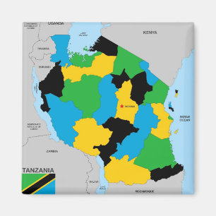 Flagga för karta för Tanzania land politisk Magnet