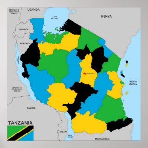 Flagga för karta för Tanzania land politisk Poster