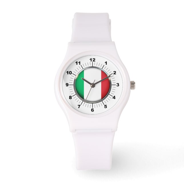 Flagga för kvinnors Italien Sporty White Silicon W Armbandsur (Framsida)