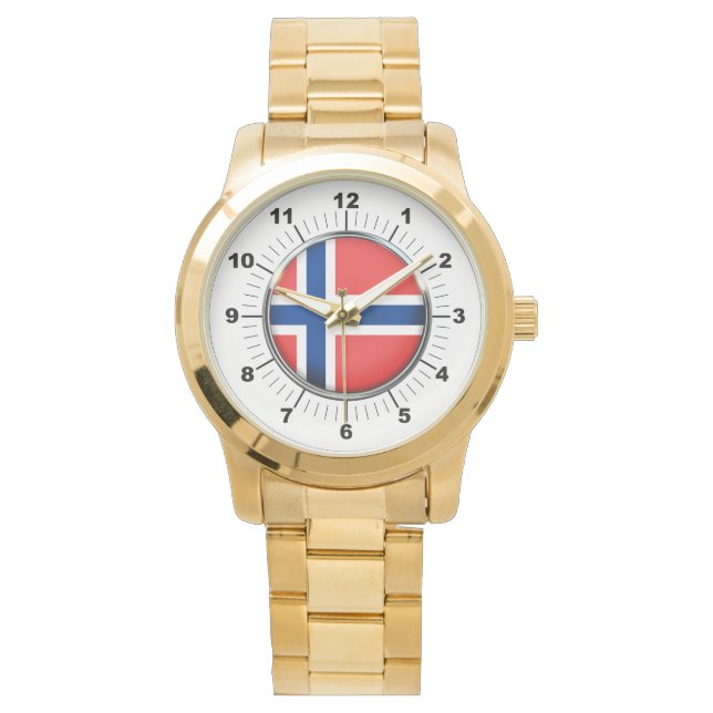 Flagga för kvinnors Norge Oversized Guld Watch Armbandsur (Framsida)