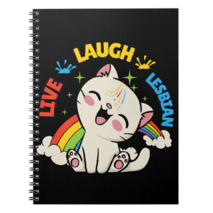 Flagga för levande Laugh Lesbisk Rainbow Cat Pride Anteckningsbok