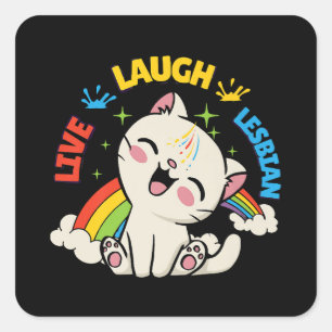 Flagga för levande Laugh Lesbisk Rainbow Cat Pride Fyrkantigt Klistermärke