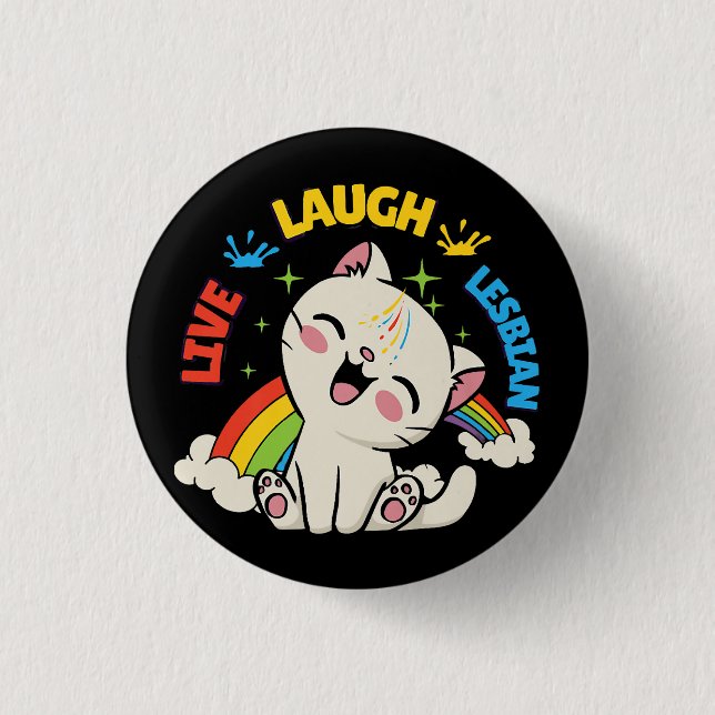 Flagga för levande Laugh Lesbisk Rainbow Cat Pride Knapp (Framsida)