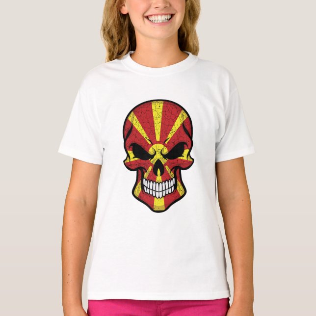 Flagga för Makedonien Smiling Skull T Shirt (Framsida)