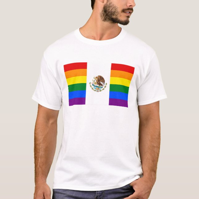Flagga för Mexico LGBT gay prideregnbåge T Shirt (Framsida)