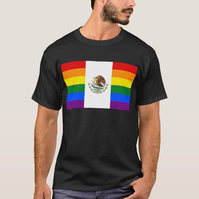 Flagga för Mexico LGBT gay prideregnbåge T Shirt (Framsida)