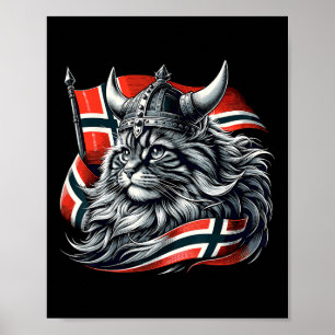 Flagga för Norge av norska kattviking Poster