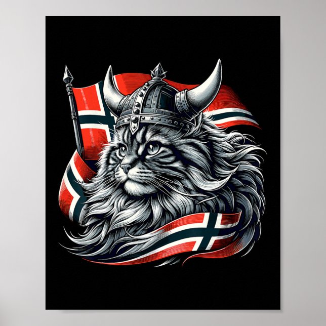 Flagga för Norge av norska kattviking Poster (Framsidan)