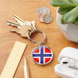 flagga för norge rund silverfärgad nyckelring