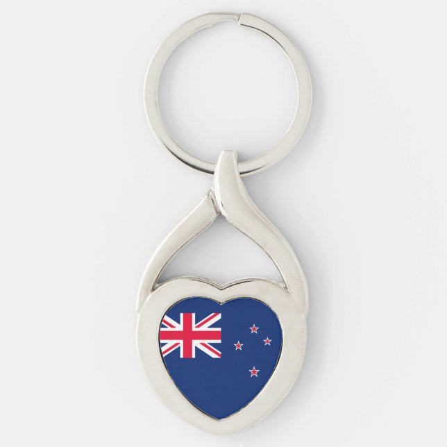 Flagga för Nya Zeeland Twisted Heart Silverfärgad Nyckelring (Framsidan)