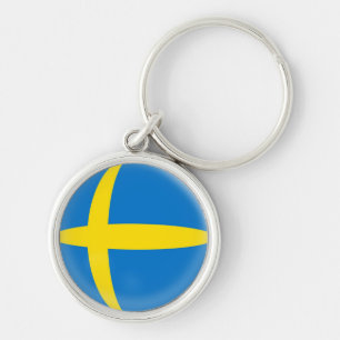 Flagga för nyckelringsverigesvensk rund silverfärgad nyckelring